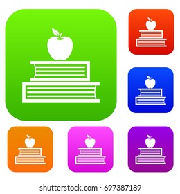 Books and apple set icon in different colors isolated vector illustration. Premium collection