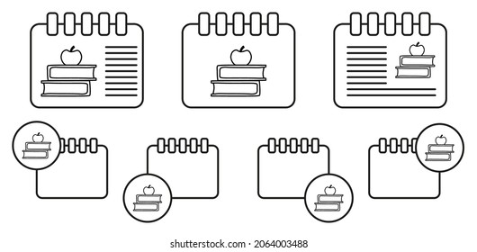 Books and apple sketch vector icon in calender set illustration for ui and ux, website or mobile application