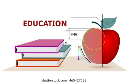 books apple symbol textbook illustration fruit drawing, technical, scientific, education 
