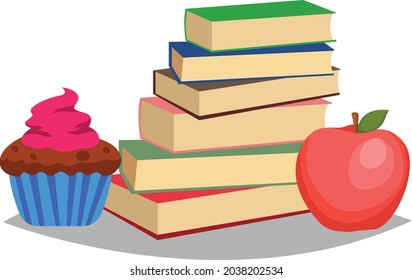 Books and apple vector art and illustration