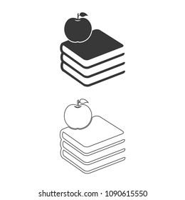 Books with apple vector  icon.