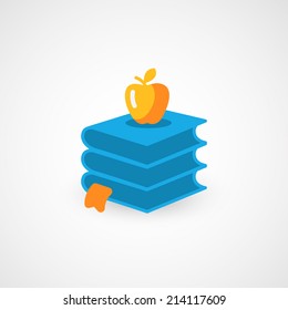 Books and Apple. Vector icon.