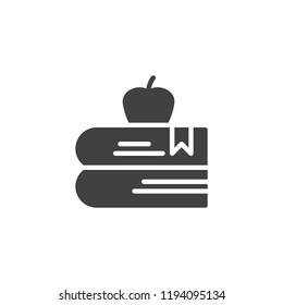 Books with apple vector icon. filled flat sign for mobile concept and web design. Education simple solid icon. Learning symbol, logo illustration. Pixel perfect vector graphics