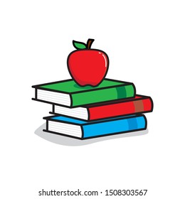 Books and apple vector illustration isolated on white background suitable for education symbol