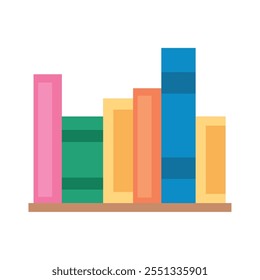 Books arranged in multiple rows on a shelf, Vector