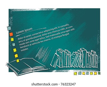 Books - artistic background, blank text template (painterly style, vector drawing)