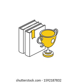 books award cup. Vector line, 3d stroke isometric, color web icon, new flat style. Creative illustration design, abstract idea for infographics.