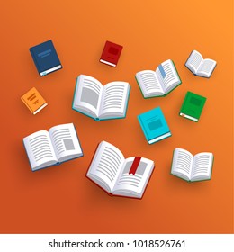 Books background concept. Vector illustration in flat style.