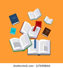 Books background. Science textbook. Research poster. Vector illustration.
