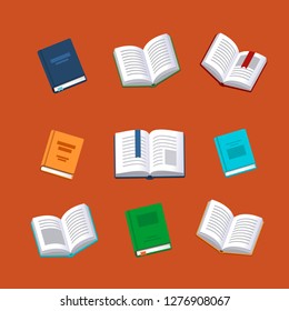 Books background. Science textbook. Research poster. Vector illustration.