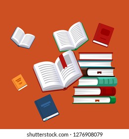 Books background. Science textbook. Research poster. Vector illustration.