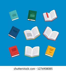 Books background. Science textbook. Research poster. Vector illustration.