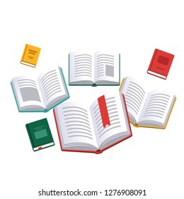 Books background. Science textbook. Research poster. Vector illustration.