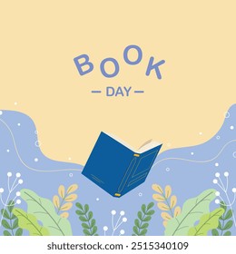 Books banner with flowers and leaves. Book day template. happy holiday hobby reader vector.