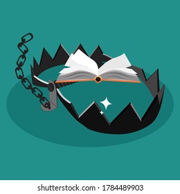 Books And The Bear Trap. Trap Concepts In Education. Vector Illustration