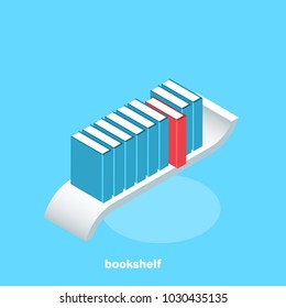 books of blue color on the shelf and one special book of red color, isometric image