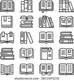 Books and Book Icons in Various Styles and Arrangements Featuring Icon, Illustration, Vector with Reading and Literature Elements