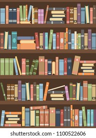 Books in bookcase and bookshelves. Library reading room