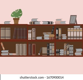 Books in bookcase seamless pattern. Vector illustration in flat style