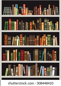 books in bookshelf vector illustration