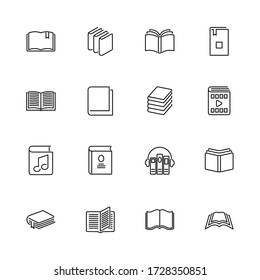 Books, Bookstore, Diary outline icons set - Black symbol on white background. Books, Bookstore, Diary Simple Illustration Symbol - lined simplicity Sign. Flat Vector thin line Icon - editable stroke