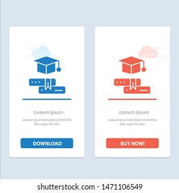 Books, Cap, Education, Graduation  Blue and Red Download and Buy Now web Widget Card Template. Vector Icon Template background