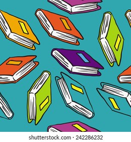 books cartoon illustration seamless pattern