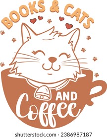 Books  Cats and Coffee-Cat t-shirt Design