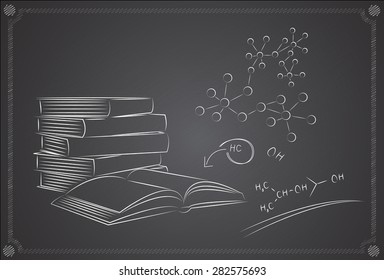 books. Chalkboard drawing. Vector illustration