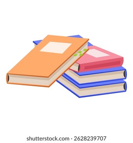 Livros clipart isolado no fundo branco. Várias posições do bloco de anotações. Pilha de livros. Materiais para educação, leitura, literatura e tema científico.