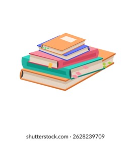 Livros clipart isolado no fundo branco. Várias posições do bloco de anotações. Pilha de livros. Materiais para educação, leitura, literatura e tema científico.