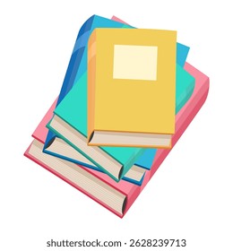 Livros clipart isolado no fundo branco. Várias posições do bloco de anotações. Pilha de livros. Materiais para educação, leitura, literatura e tema científico.