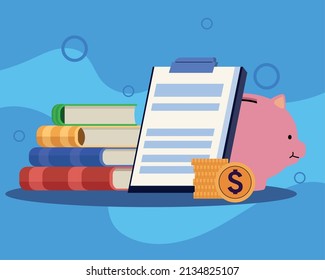 books and clipboard with savings