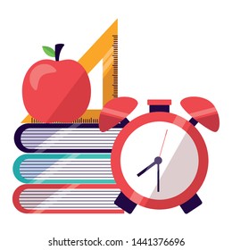 books clock triangle ruler apple back to school vector illustration