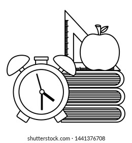 books clock triangle ruler apple back to school vector illustration