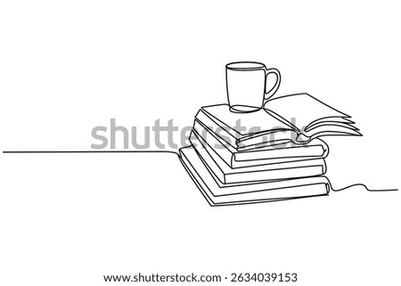 Books with Coffee Cup One Line Vector