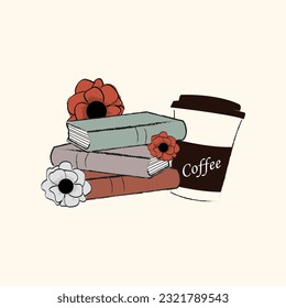 Books and coffee vector art tshirt design