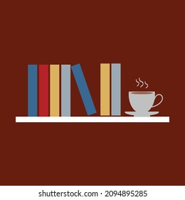 Books and coffee.Coffee cup vector icon illustration