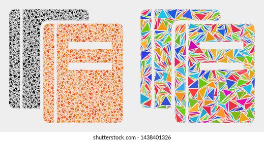 Books collage icon of triangle items which have different sizes and shapes and colors. Geometric abstract vector design concept of books.
