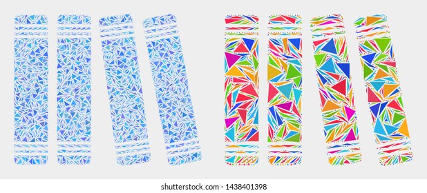 Books collage icon of triangle items which have different sizes and shapes and colors. Geometric abstract vector illustration of books.