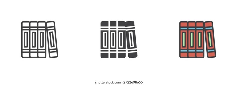 Colección de libros de diferentes estilos de iconos para Bibliotecas. Línea, sólido y llenado Vector de color de contorno signo y símbolo. Versátil paquete de iconos para lectura, almacenamiento e imágenes de iconos de libros.