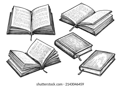 Books collection. Hand drawn vector illustration in sketch style