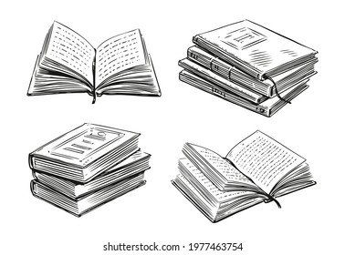 Books collection. School, study concept. Hand drawn vector illustration in sketch style