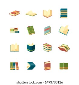 Books collection. Simple icon school library publishing and magazines covers vector flat books symbols