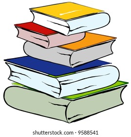 Books are combined by hill on surface, library of knowledge, illustration