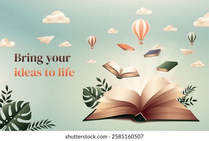 Books composition in realistic style