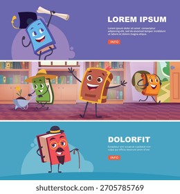 Libros. portadas de libros con diferentes emociones. personajes de Vector de libros y revistas