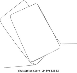 Books with a cup of coffee at the desk linear drawing. Writing a draft business concept. Modern design one line drawing vector graphic illustration