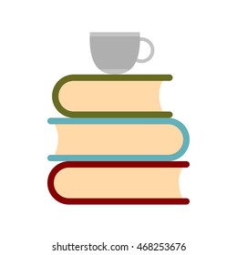 Books and cup of tea icon in flat style isolated on white background. Read and drink symbol