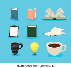 books and cups icon set